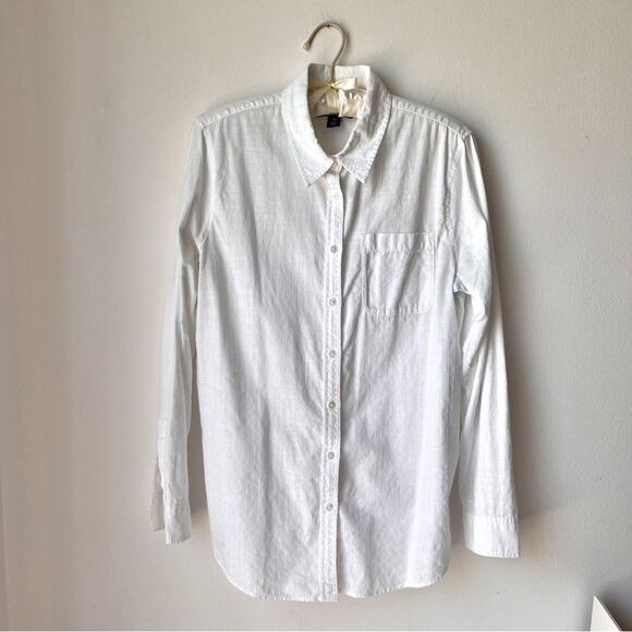 Lands' End Tops - Lands’ End White Cotton Long Sleeve Button Front Shirt Size M 10-12